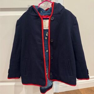 Rare MINI BODEN Roald Dahl Navy Blue London Sky Lined Coat Jacket, 6-7